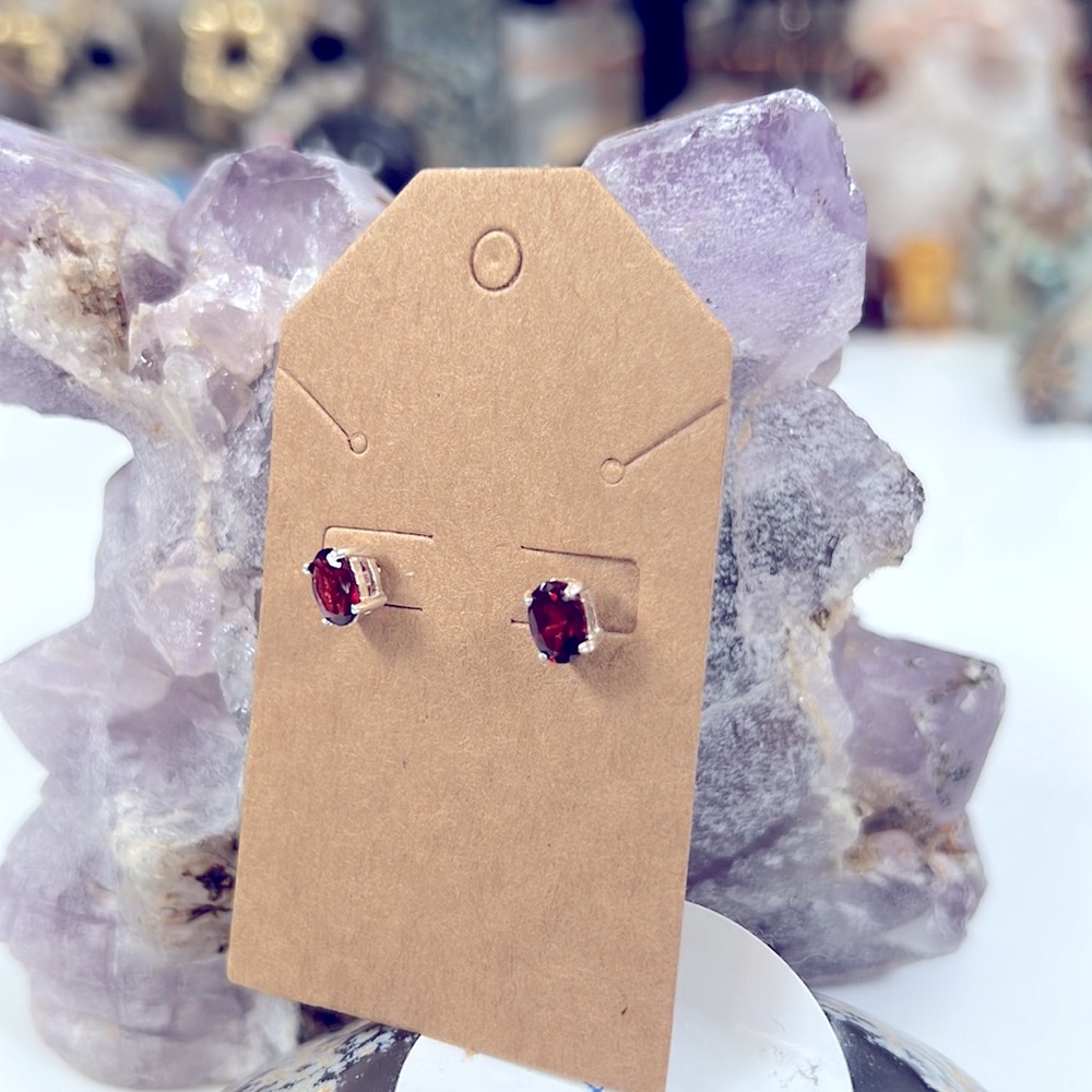 Solid Sterling Silver Red Garnet Studs - image 2